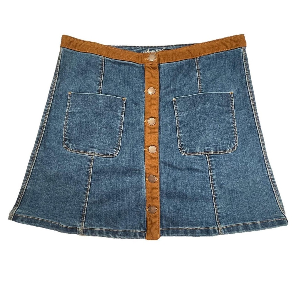 Denim mini skirt with brown/tan micro-suede American rag